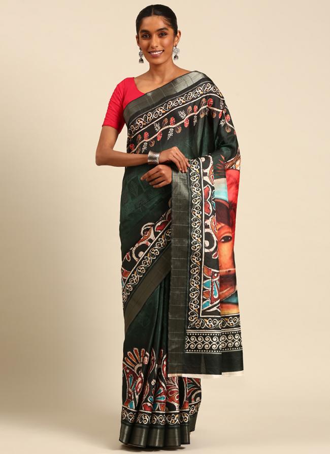 Cotton Green Traditional Wear Printed Saree